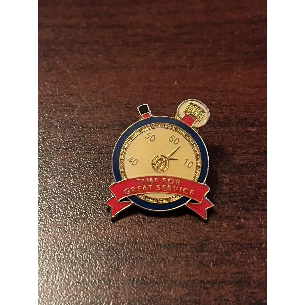 McDonald’s “Time For Great Service” Stop Watch Employee Lapel Hat‎ Pin